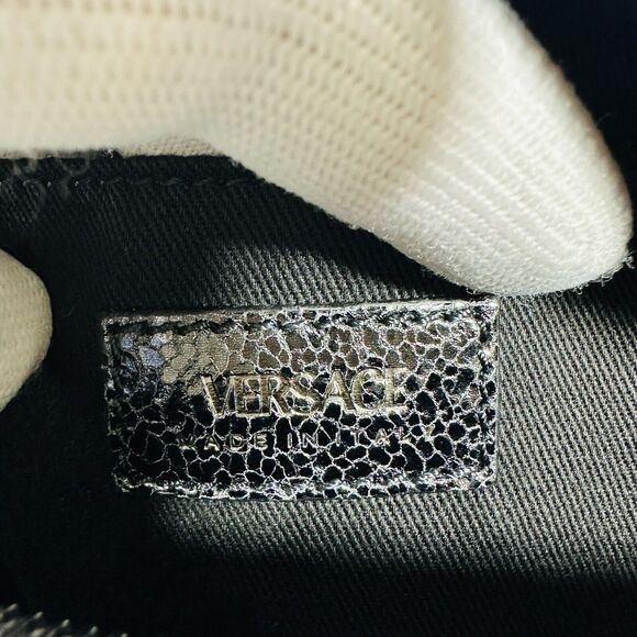 NWT Versace Virtus Black Metallic Textured Leather Top Handle Crossbody Bag - Picture 9 of 13